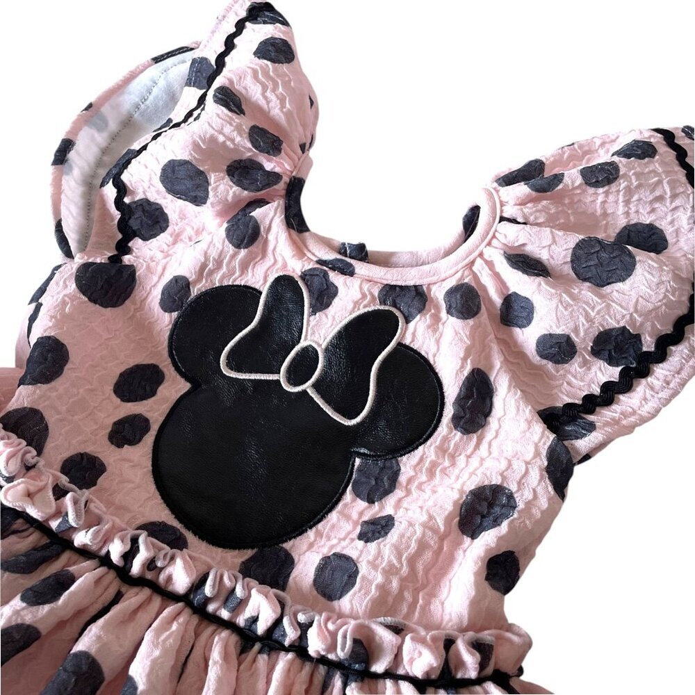 Disney x Pippa & Julie Minnie Mouse Pink Polka Dot Flutter Sleeve Dress SZ 12M - Picture 3 of 5